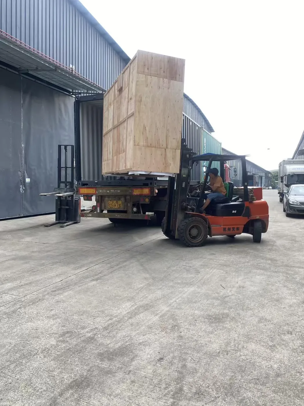 The outdoor kitchen packed in wooden crates, shipped to the Port of Hamburg, Germany in June 2026.